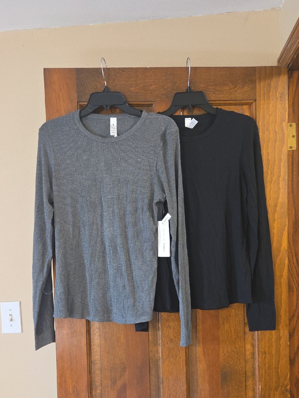 Yogalicious Gray Ribbed Top & Black Long Sleeve Tee - Two-Pack